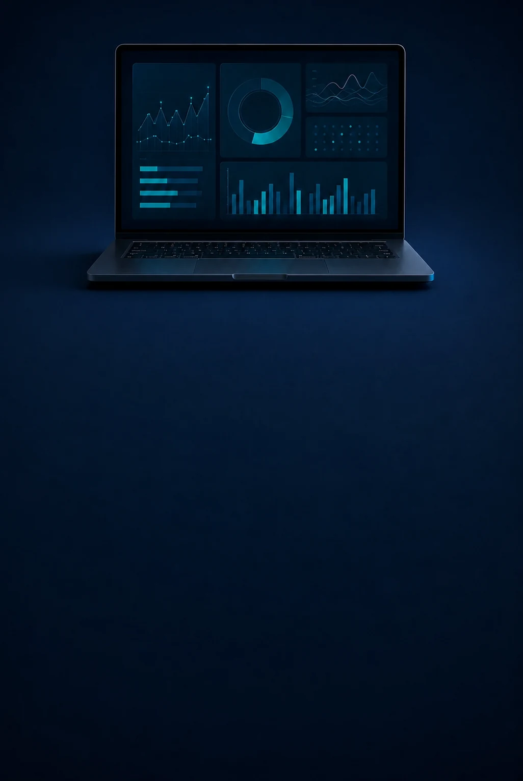 Front-facing laptop displaying a dark operations dashboard.